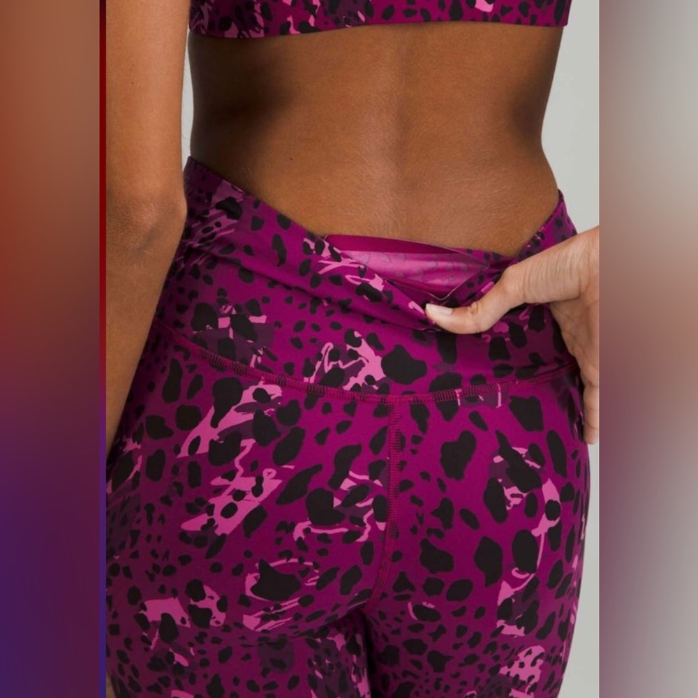 Lululemon Base Pace High-Rise Tight Leggings Magenta Pink Black Leopard- SZ 2 - Picture 4 of 13